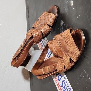 LEATHER Made in Italy Woven Strap Buckle Heeles Mules 40